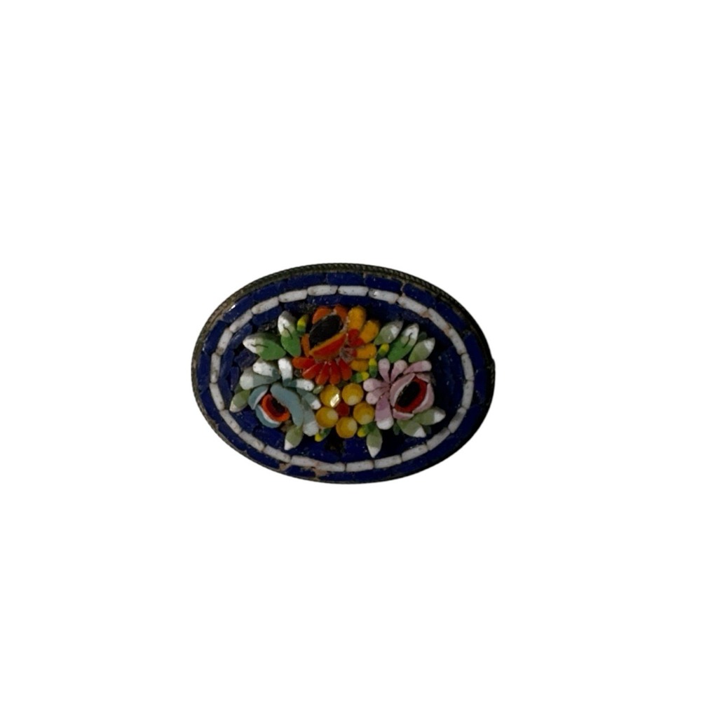 Vintage Italian Gold Tone Multicolored Floral Bouquet Micro Mosaic Brooch Pin